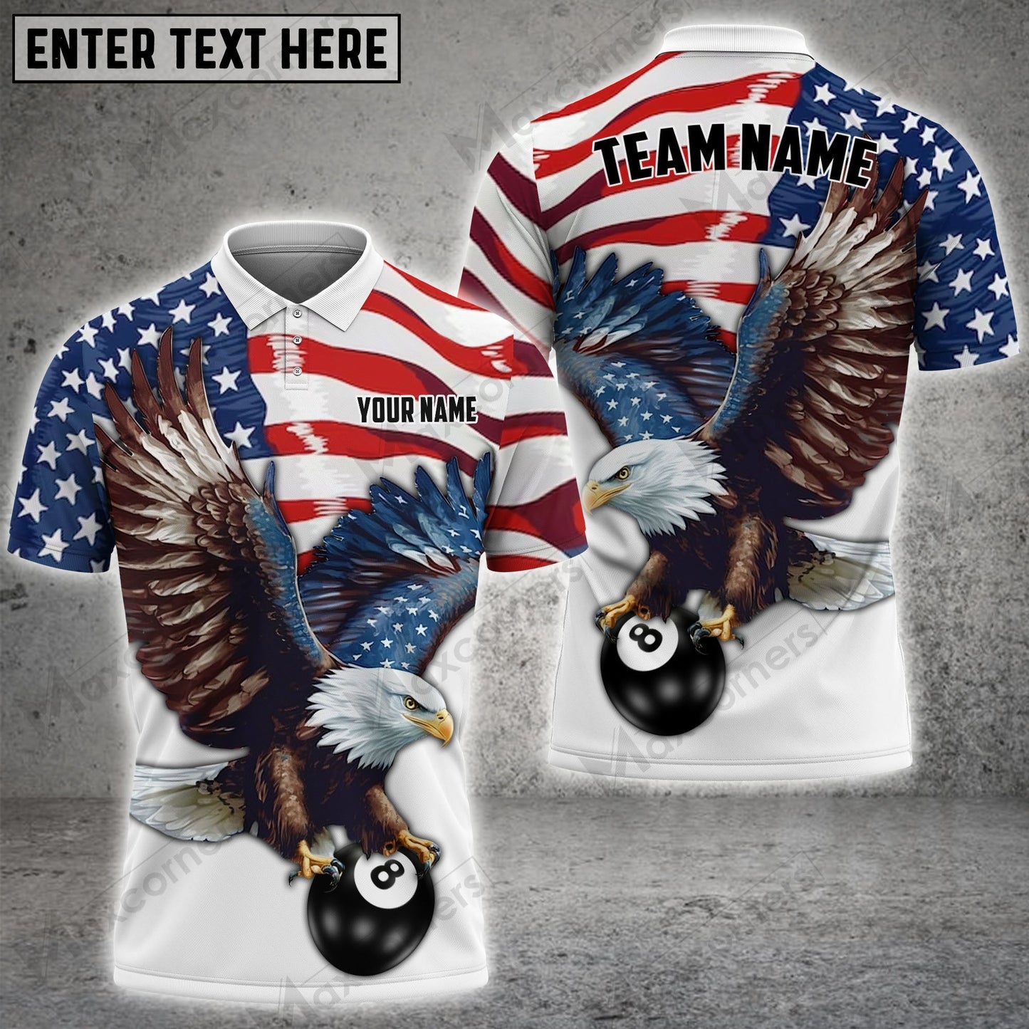 Tendpins Billiards 8 Ball Eagle US Flag Personalized Name 3D Shirt BIA0359