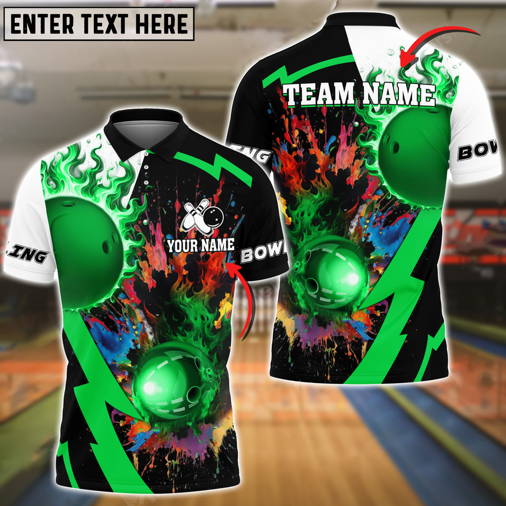 Custom Pink Flame Bowling Polo Shirt For Men, Custom Flame Tie Dye Bowling Team Shirt SO1093