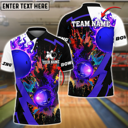 Custom Pink Flame Bowling Polo Shirt For Men, Custom Flame Tie Dye Bowling Team Shirt SO1093