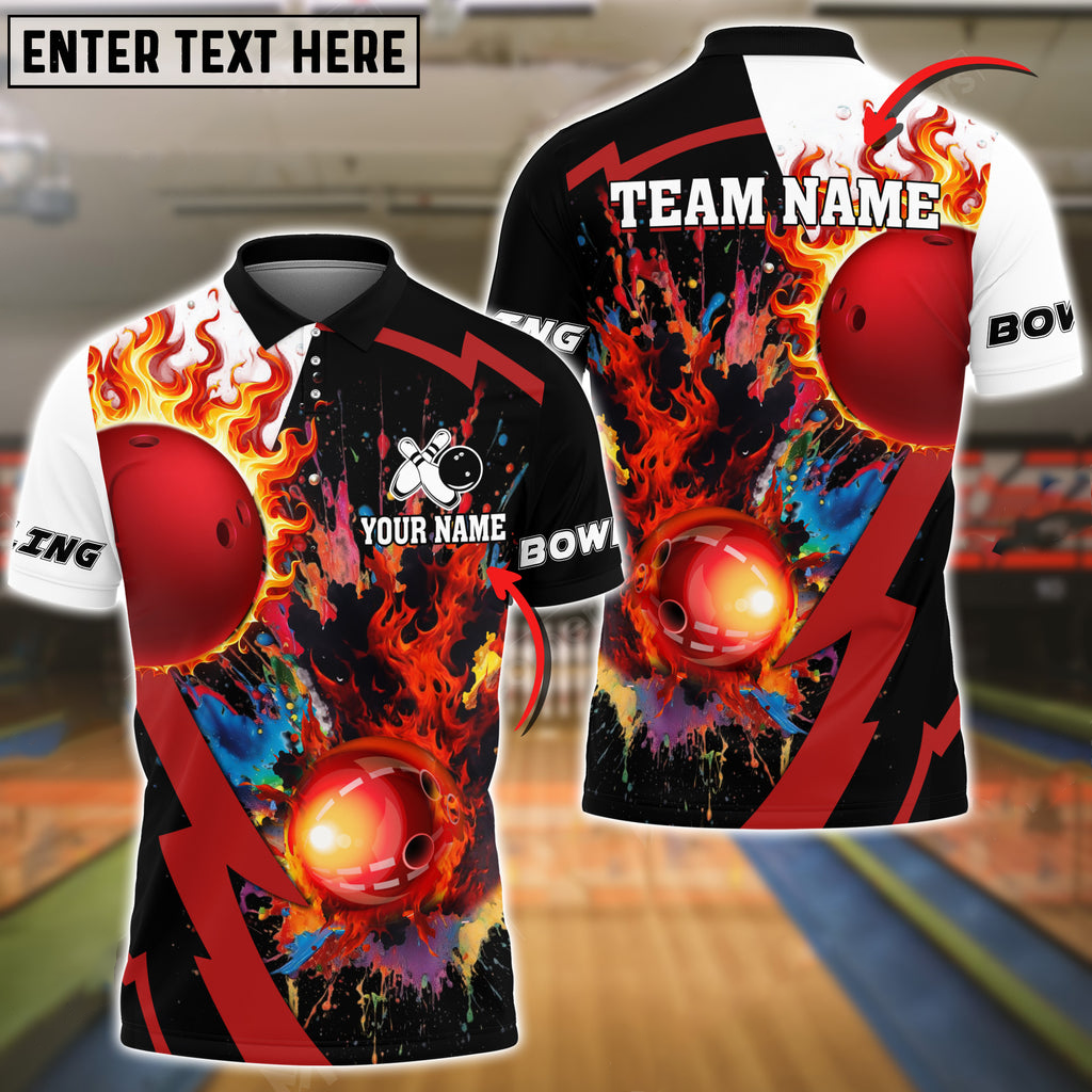 Custom Pink Flame Bowling Polo Shirt For Men, Custom Flame Tie Dye Bowling Team Shirt SO1093