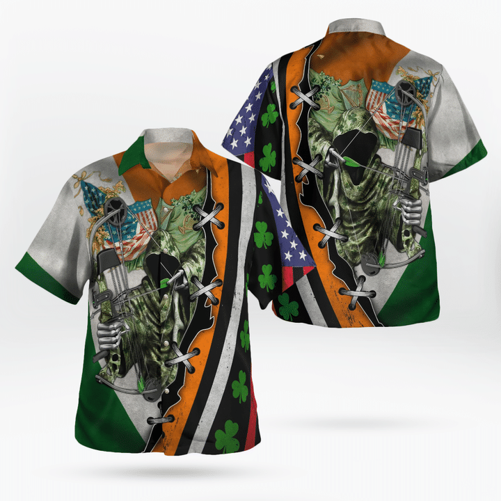 Hunting Hunter Skull And American Flag Saint Patrick’S Day Aop Hawaii Shirt PO0062