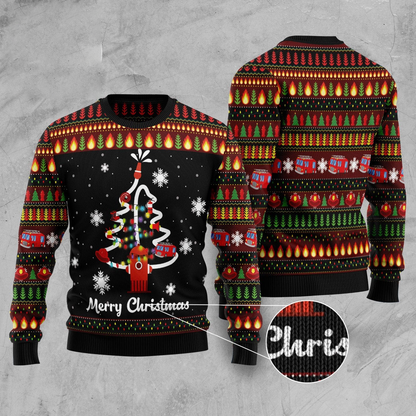 Merry Christmas Firefighter Ugly Christmas Sweater, Firefighter Tree Sweater SO1123