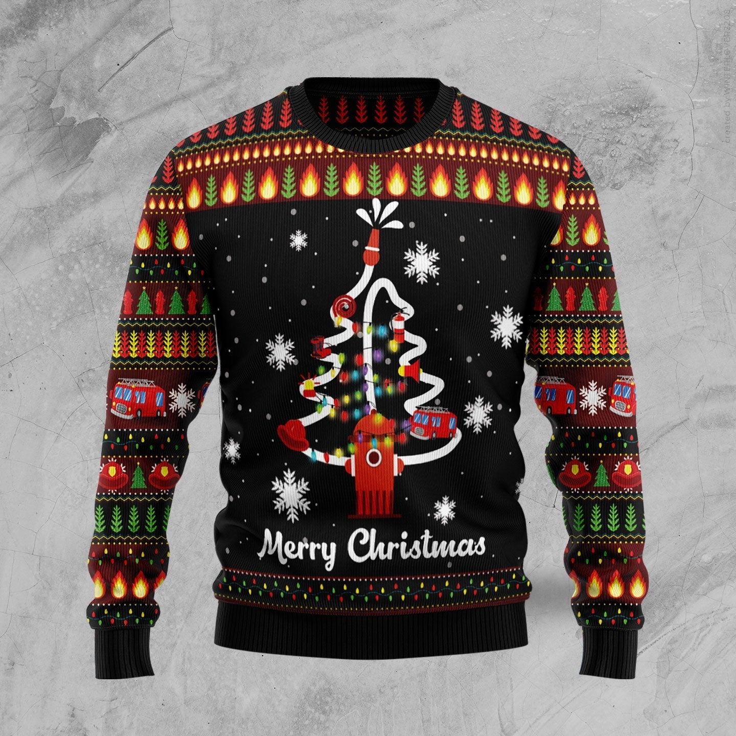 Merry Christmas Firefighter Ugly Christmas Sweater, Firefighter Tree Sweater SO1123