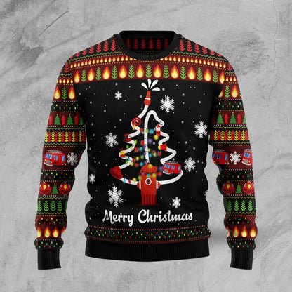 Merry Christmas Firefighter Ugly Christmas Sweater, Firefighter Tree Sweater SO1123