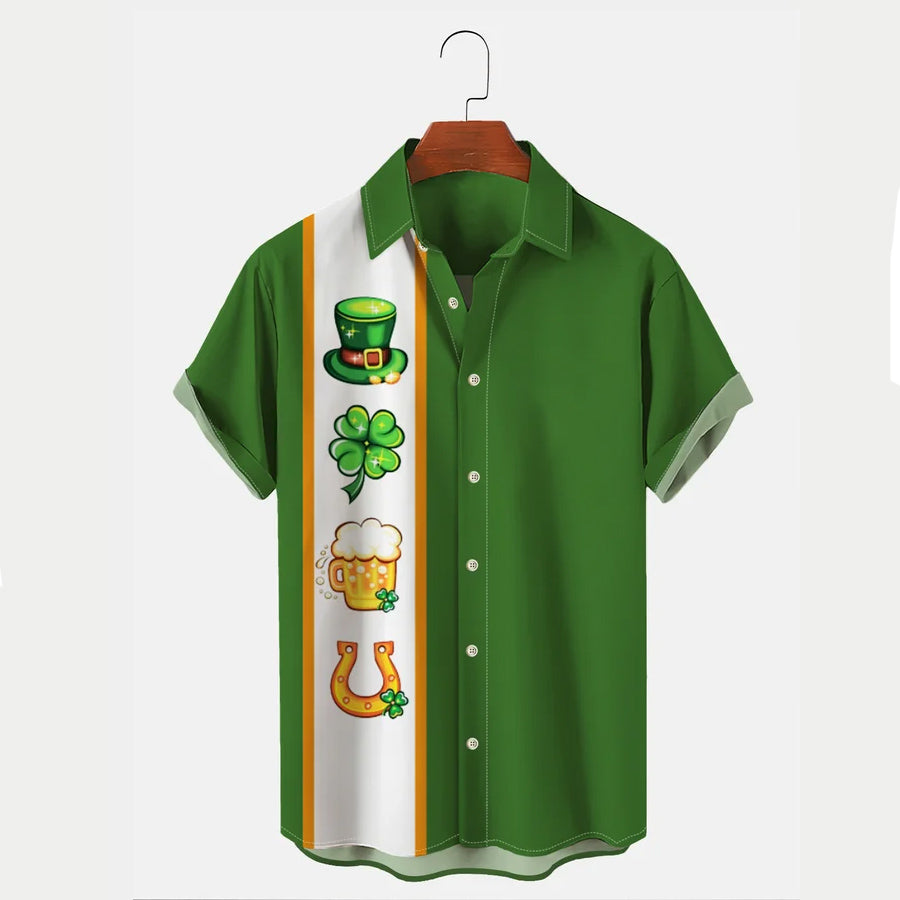 Holiday St. Patrick's Men's Bowling Shirts Shamrock Art Hawaiian Shirts, Patrick's day gift PO0097