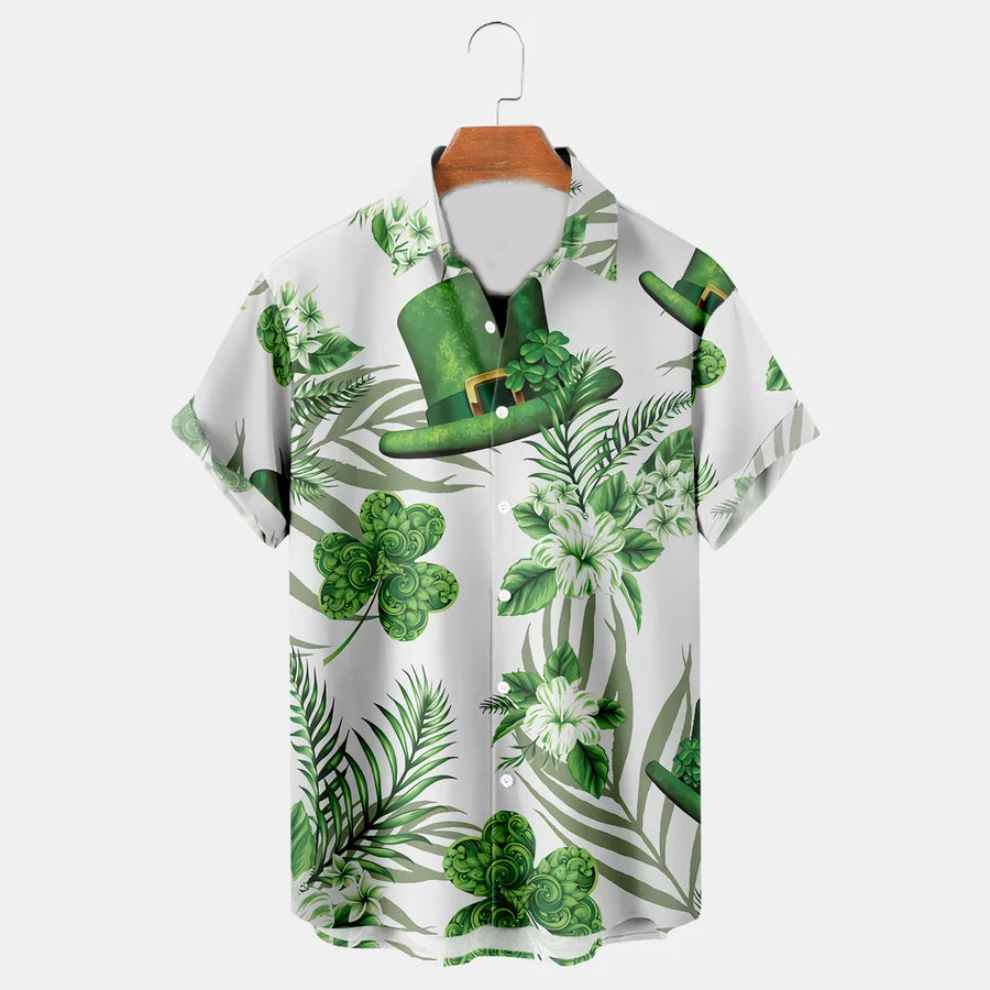 Holiday St. Patrick's Men's Bowling Shirts Shamrock Art Hawaiian Shirts, Patrick's day gift PO0097