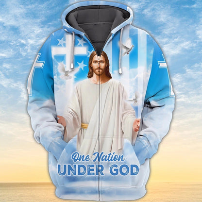 One Nation Under God 3D All Over Print Shirt Hoodie, 4Th Of July Patriotic 3D Hawaiian Shirt, Independence 3D Shirt TO0210