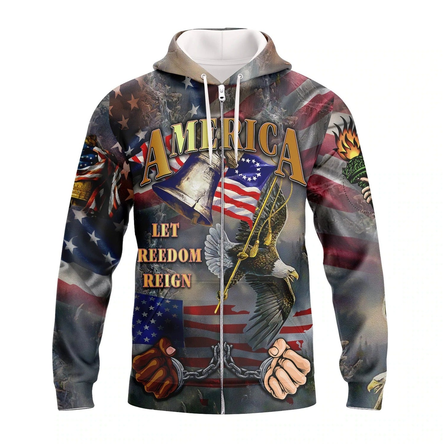 Independence American Let Freedom Reign 3D All Over Print Tee Shirt Hoodie 3D Bomber Sweatshirt 4Th July USA Shirt TO0146