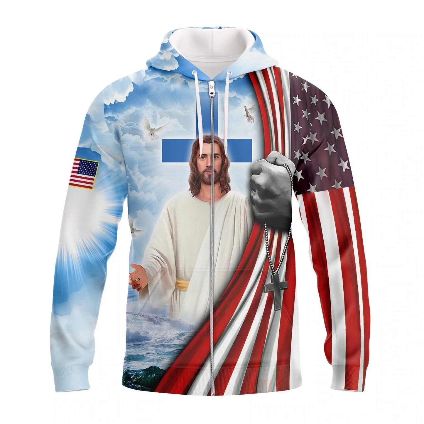 Jesus And Eagle 3D T Shirt, 4Th Of July Patriotic All Over Print Tshirt Hoodie, One Nation Under God Hawaiian Shirt TO0213