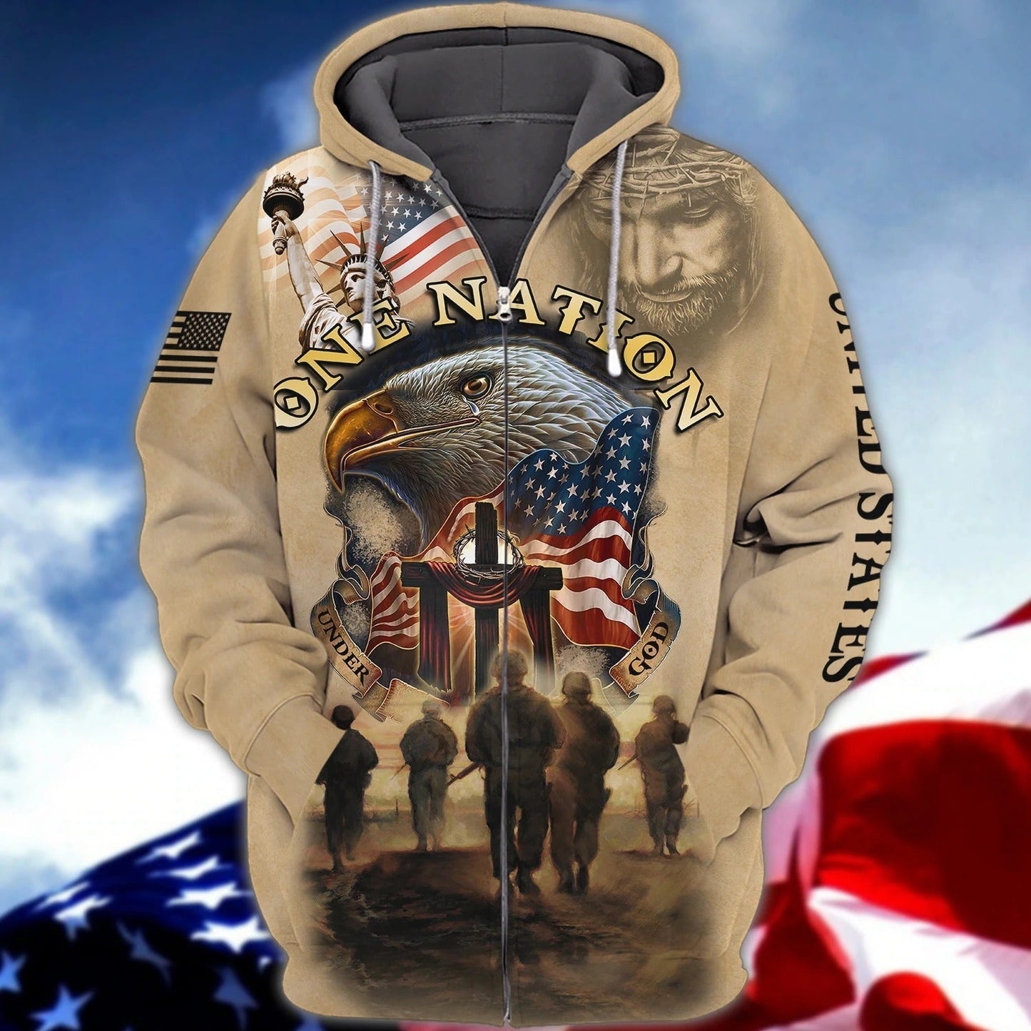 One Nation Under God 3D Tee Shirt, Veteran American Patriotic Full Print Shirt Hoodie, Independence Day 3D Hawaiian Shirts TO0222