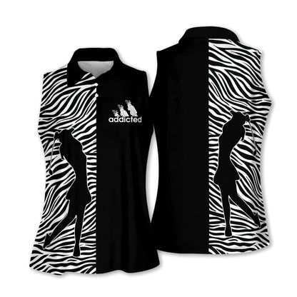 Zebra Pattern Golf Addicted Women Sleeveless Polo Shirt, Short Sleeve Polo Shirt I0175