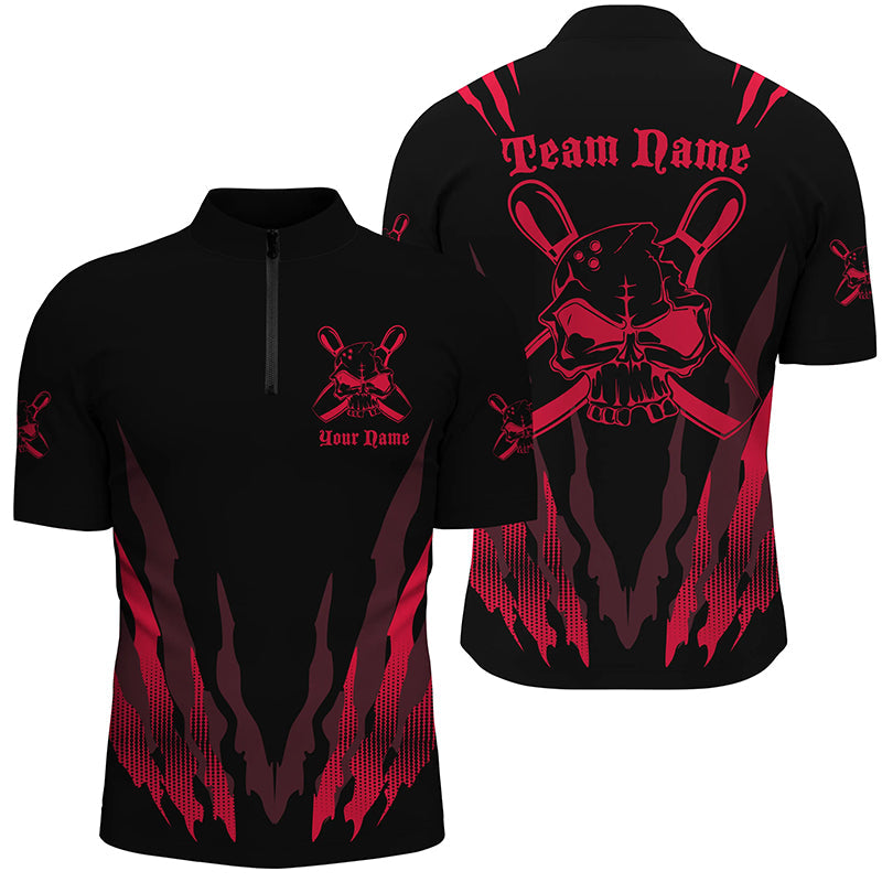 Custom Skull Bowling Jersey Shirt For Men, Custom Pink And Black Team Skull Bowling Shirt SO1000