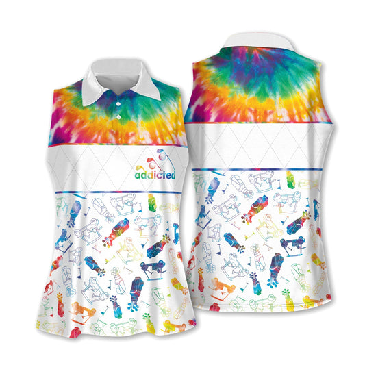 Tie-dye Addicted Pattern Golf Sleeveless Polo Shirt Short Sleeve Polo Shirt For Women I0347