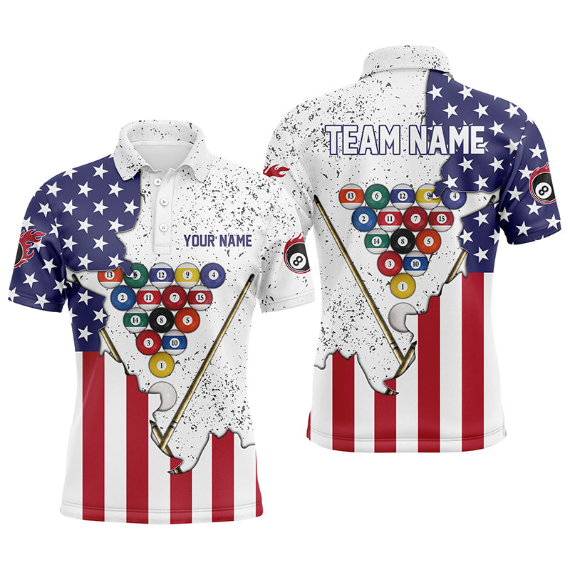 Tendpins Personalized US Flag Billiard Pool Balls White Grunge Polo Shirts BIA0926