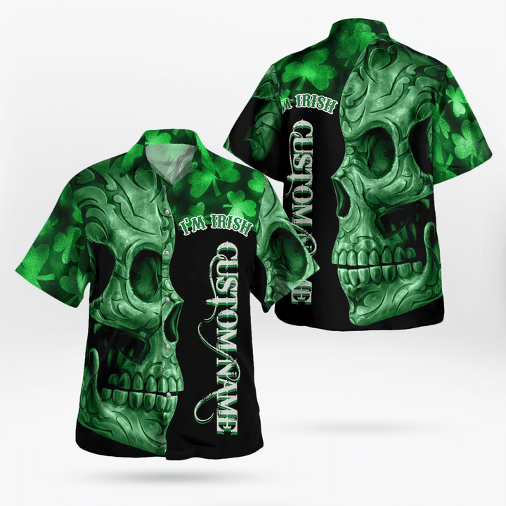 Irish St. Patrick Day hawaiian shirt, Green Shamrocks Reflecting Light On Black Background 3D Hawaii Shirt - Gift For Irish PO0081