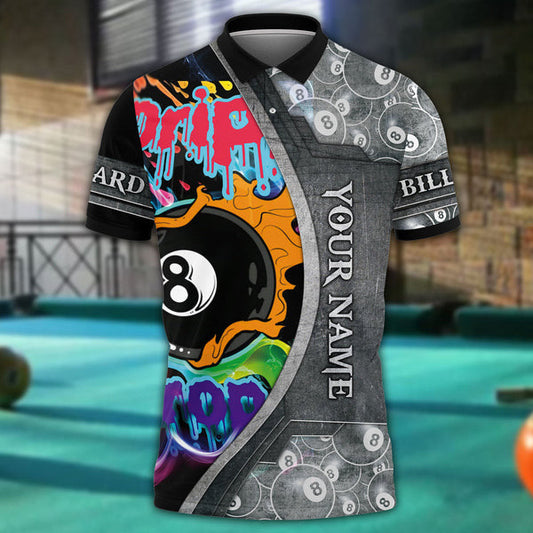 Personalized Name Drip and Drop Ball Billiard Unisex Shirt, 3D Full Printed Billiard Polo Shirt SO0708