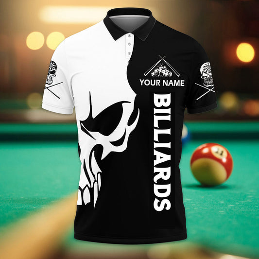 Personalized Name Billiard Skull All Over Printed Polo Shirt, Skull Shirt, Billiard Shirt SO1399