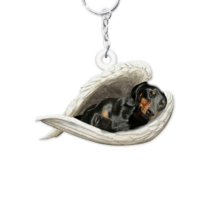 Black And Tan Dachshund Sleeping Angel Acrylic Keychain Dog Sleeping keychain KO0160