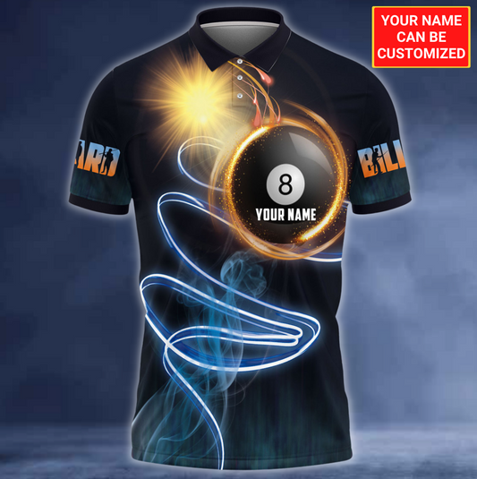 Personalized Name Ball Smoke and Sun Flow Billiard Polo Shirt, Custom In Ball Billiard Shirt for Pool Player SO1395