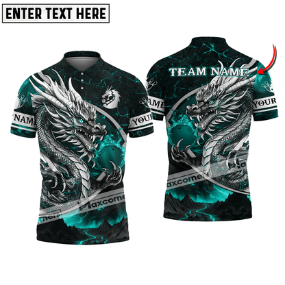 Custom Dragon Bowling Polo Shirt For Men, Custom Dragon Blue Flame Bowling Team Shirt BO0398