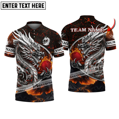 Custom Dragon Bowling Polo Shirt For Men, Custom Dragon Blue Flame Bowling Team Shirt BO0398