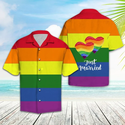 Lgbt Love Is Love Again Just Married Heart Shape Themed Hawaiian Shirt HO1645