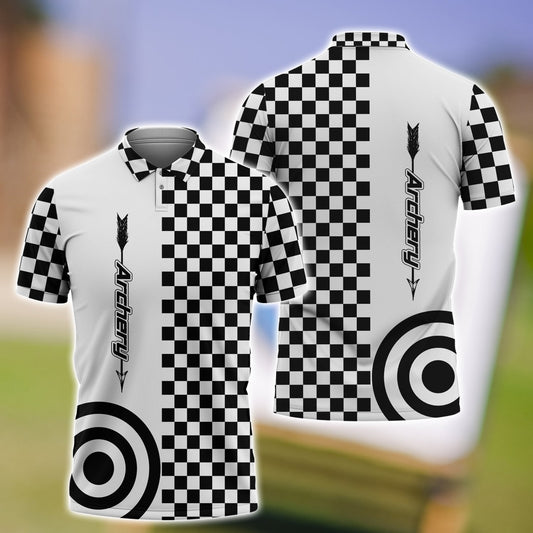 Archery Black and White 3D Polo Shirt, Gift for Archery Lover, Idea Uniform Archery Shirt AO0011