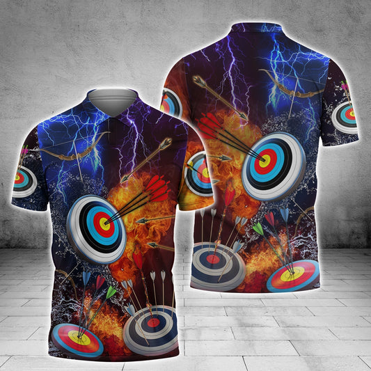 3D All Over Print Archery Water and Fire Pattern Polo Shirt, Perfect Shirt for Men Women, Archery Team Shirt AO0012