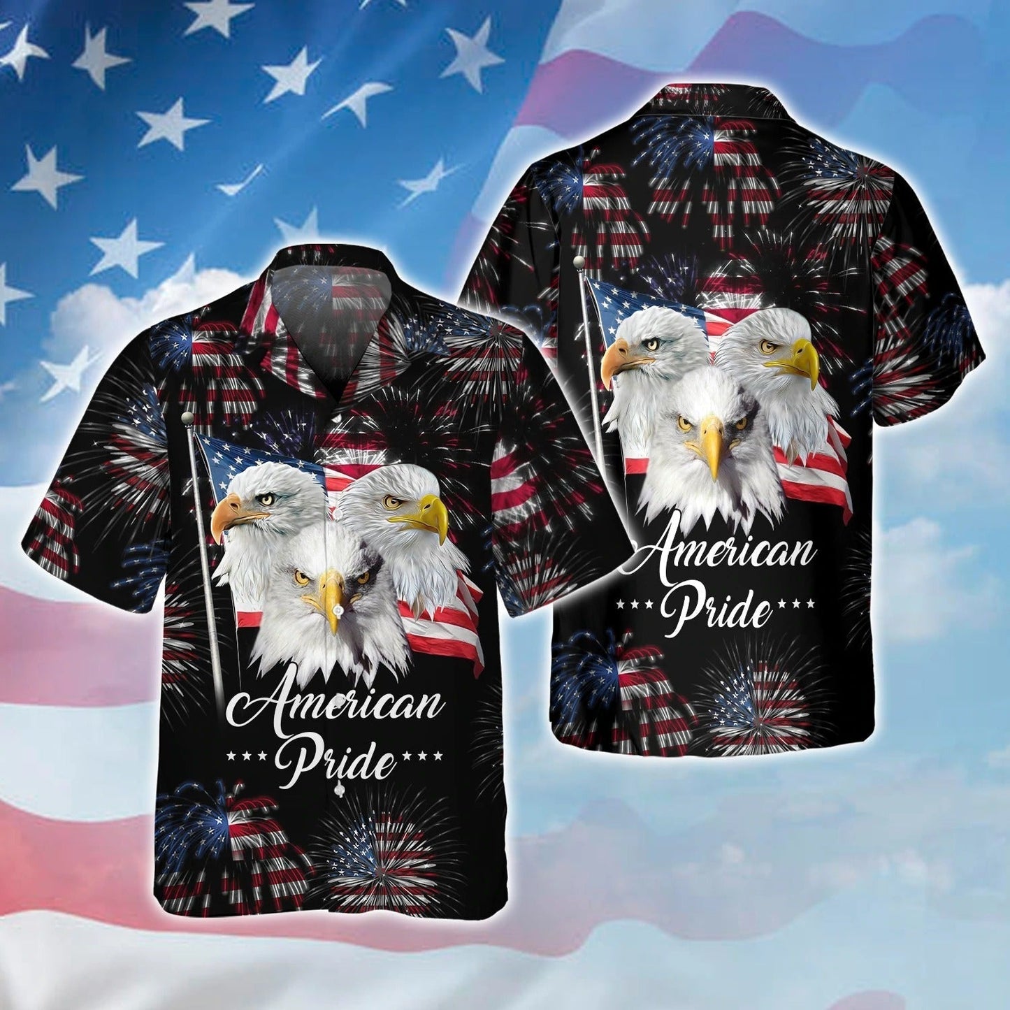 3D Full Printed Eagle American Pride Hawaiian Shirt For 4Th Of July Gifts, Summer Aloha Patriotic Hawaii Shirt HO5018