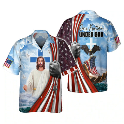 Jesus And Eagle 3D T Shirt, 4Th Of July Patriotic All Over Print Tshirt Hoodie, One Nation Under God Hawaiian Shirt TO0213