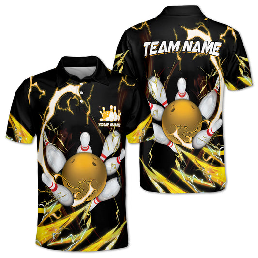 Custom Black And Yellow Team Bowling Polo Shirt For Men, Custom Team Bowling Shirt BE0042