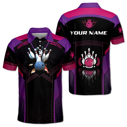 Custom Purple Bowling Polo Shirt For Men, Custom Bowling Shirt BZ0107