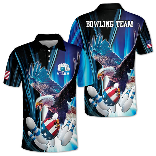 Custom American Eagles Bowling Polo Shirt For Men, Custom Eagles Bowling Team Shirts BZ0103