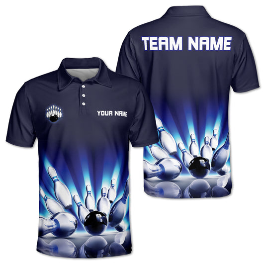 Custom Blue Team Bowling Polo Shirt For Men, Custom Bowling Shirt BZ0063