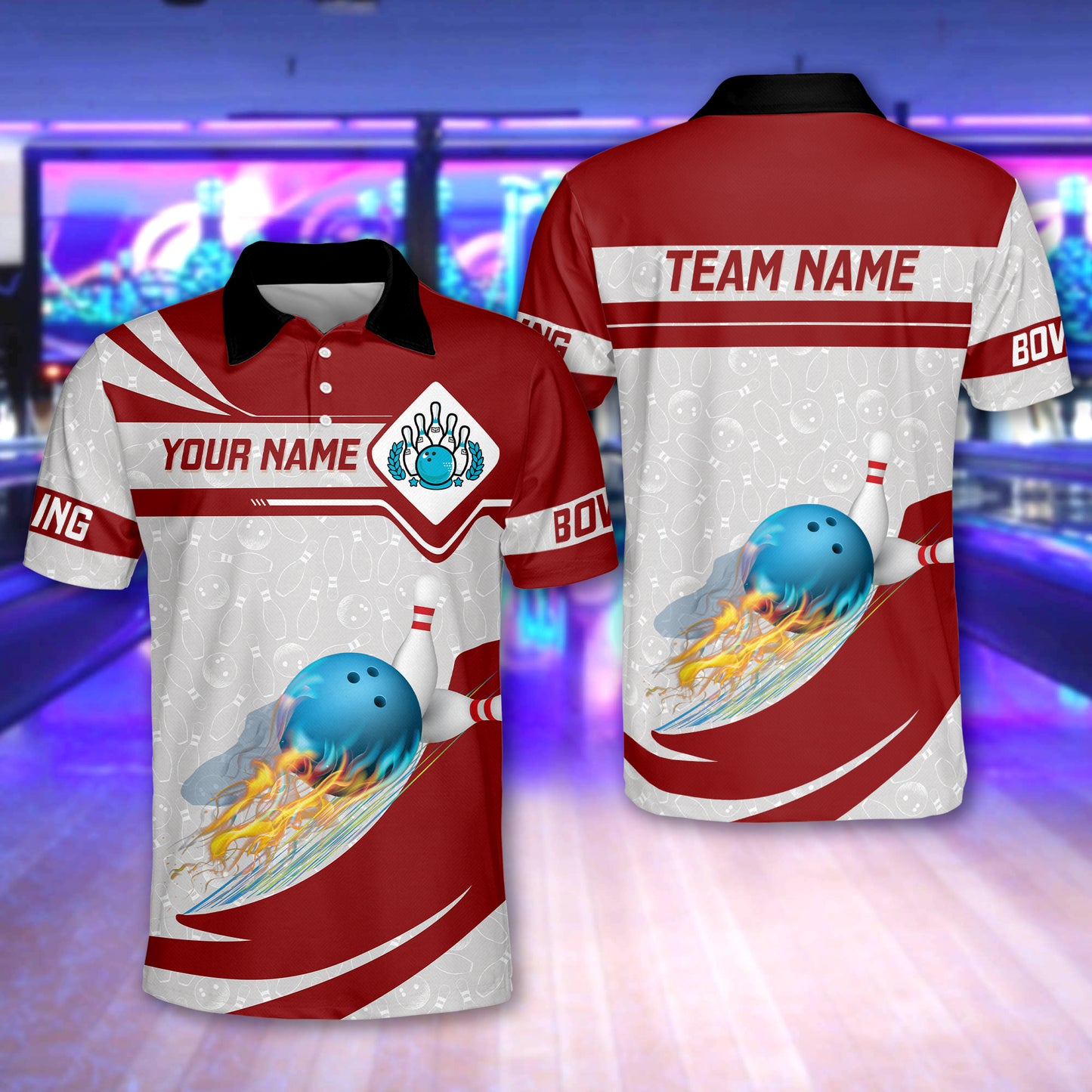 Custom Flame Bowling Polo Shirts BO0384