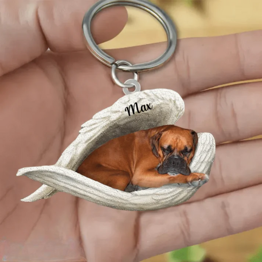 Personalized Boxer Sleeping Angle Keychain, Memorial Keychain for Dog KO0163