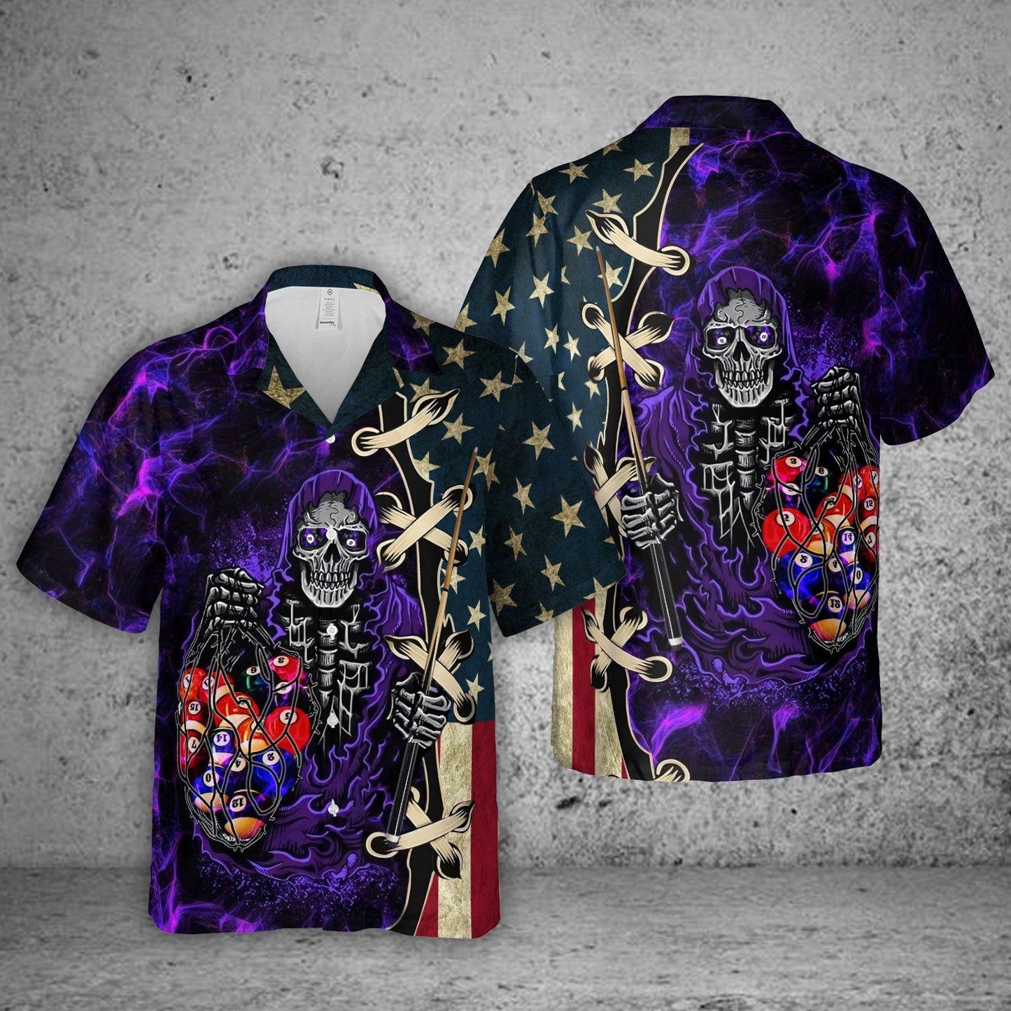 Tendpins Skull American Flag Billiard Ball Hawaiian Shirt BIA0649