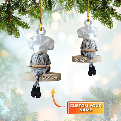 Custom Shaped Gnome Chef Acrylic Shaped Christmas Ornament, Custom Name Chef Ornament OO1672