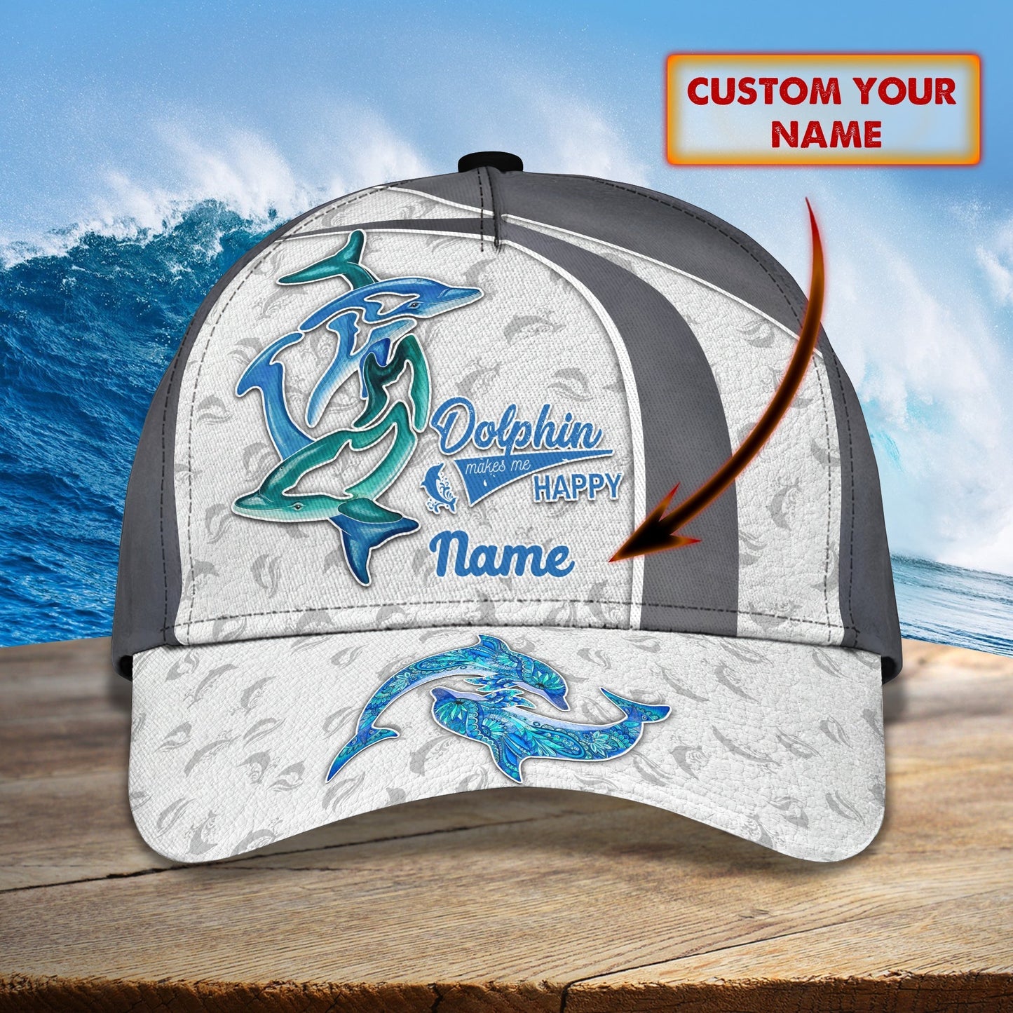 3D Classic Cap Dolphin Personalize Name Cap Tendpins CA1189