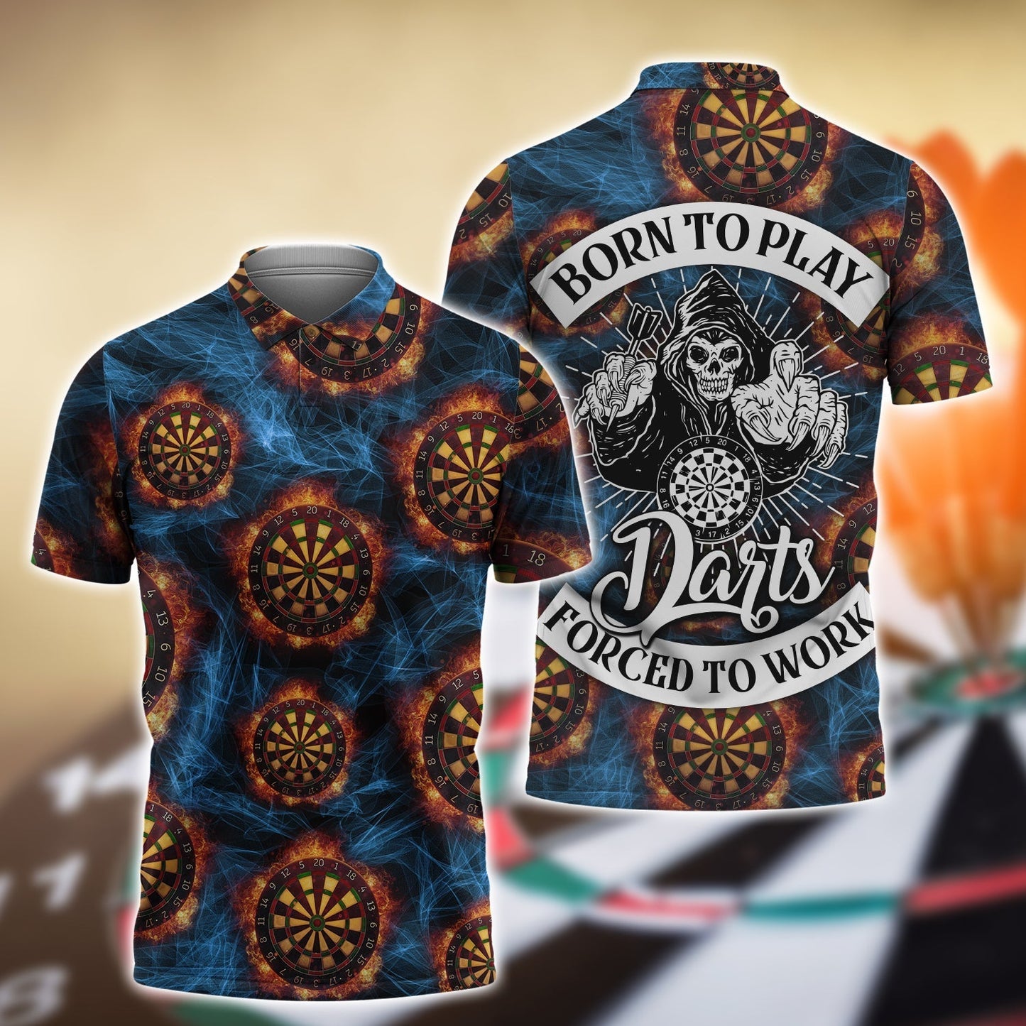 3D Full Print Over Dart Polo Shirt, Born To Play Darts Forced To Work Funny Shirt, Dart Shirt DMO0220