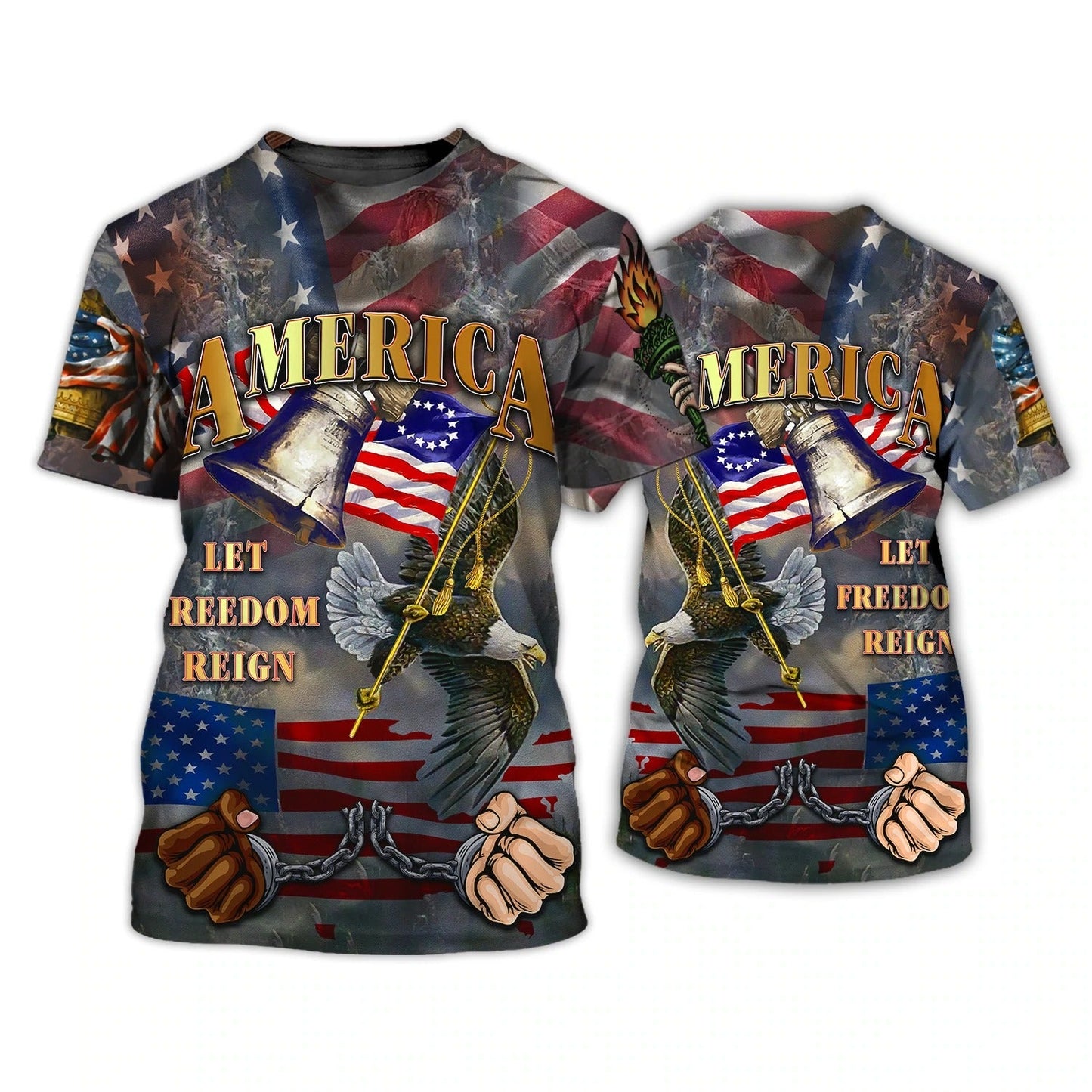 Independence American Let Freedom Reign 3D All Over Print Tee Shirt Hoodie 3D Bomber Sweatshirt 4Th July USA Shirt TO0146