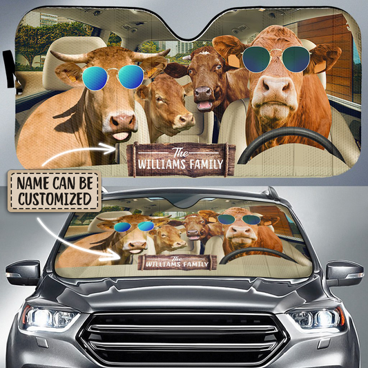 Personalized Name Limousin Auto Sun Shade, Cow Sunshade For Car SO0376