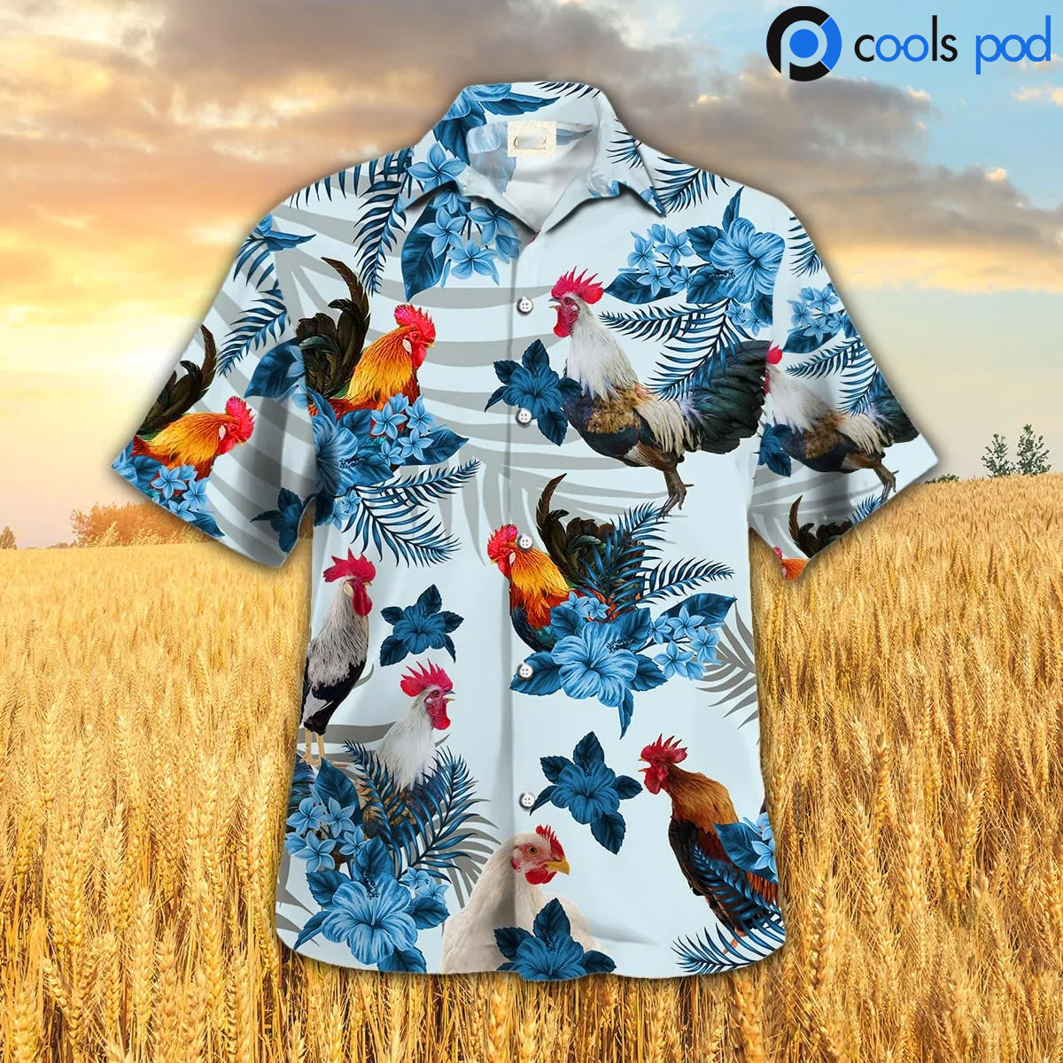 Chicken Hibiscus Hawaiian Shirt, Rooster Blue Hawaii Shirt For Animal Lovers HO4722