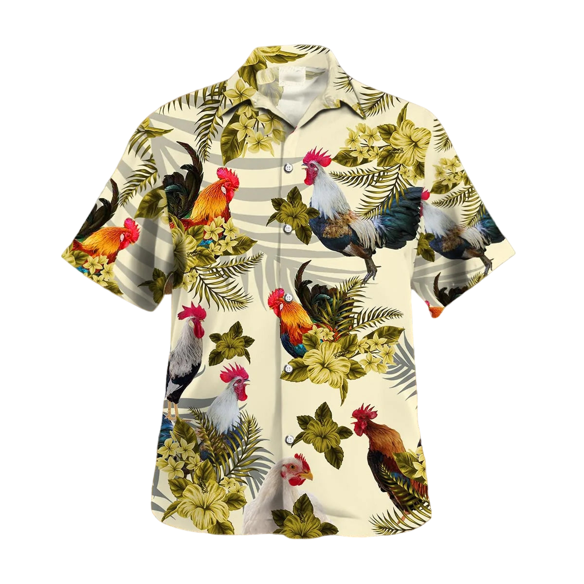 Chicken Hibiscus Hawaiian Shirt, Rooster Hawaiian Shirt, Yellow Premium Hawaiian Shirt Men Women HO4732