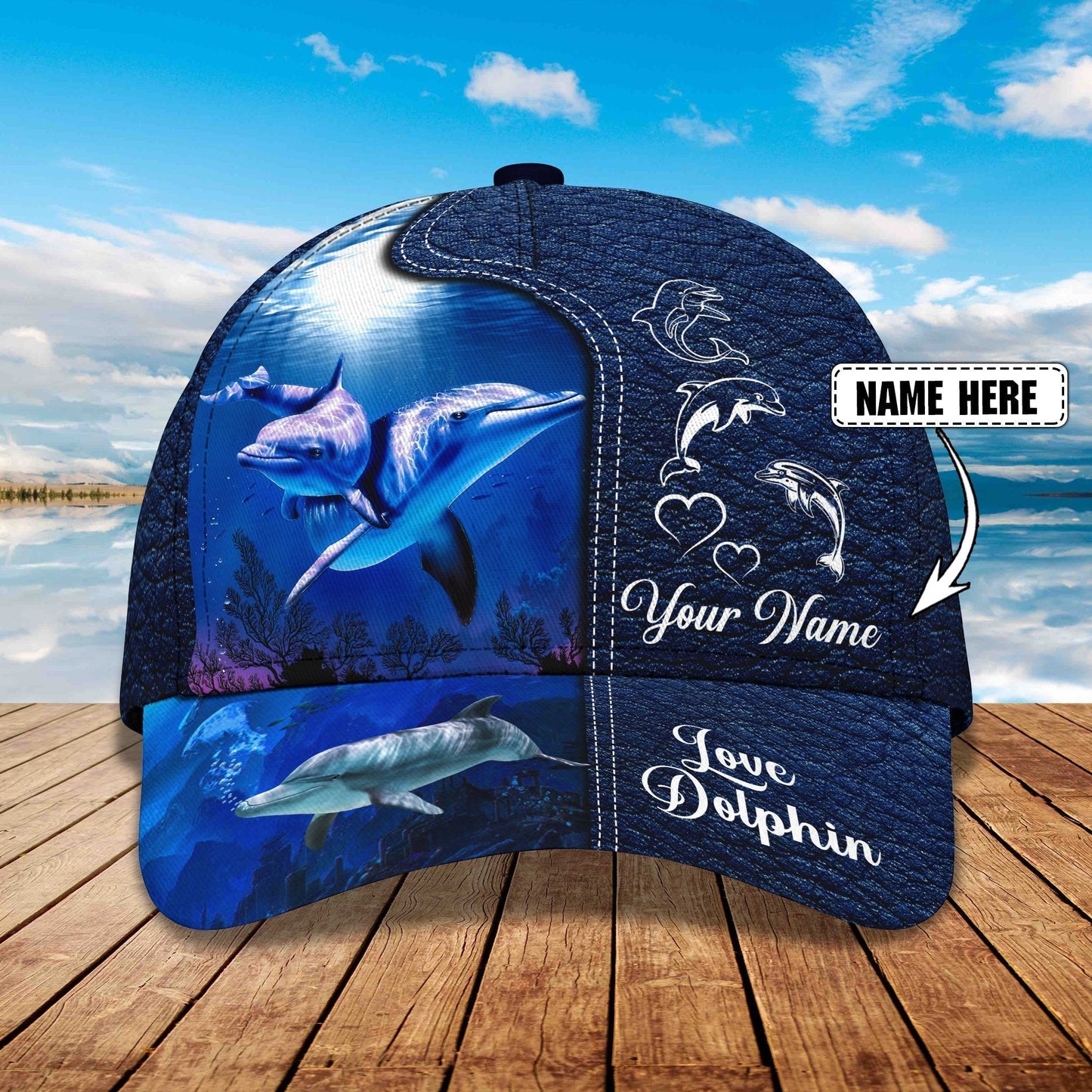 3D Classic Cap Love Dolphin Personalize Name Cap 01 Tendpins CA1876