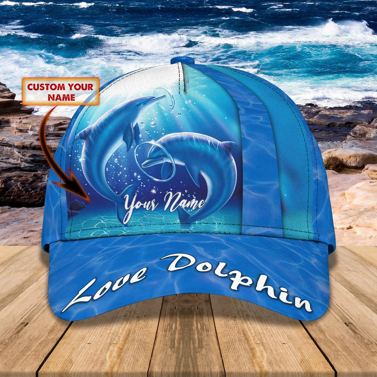 3D Classic Cap Love Dolphin Personalize Name Cap02 Tendpins CA1849