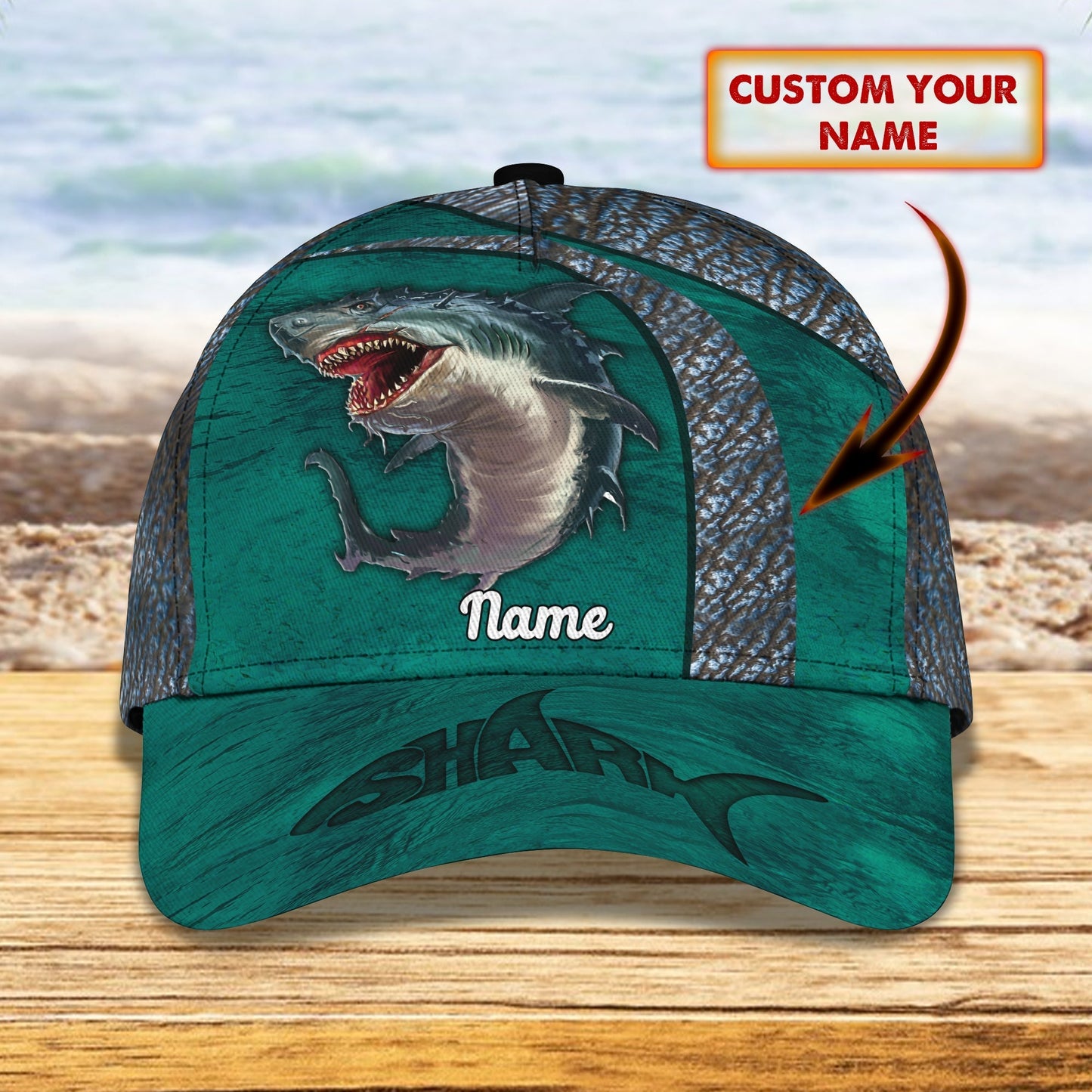 3D Classic Cap Shark 3 Personalized Name Cap Tendpins CA1371