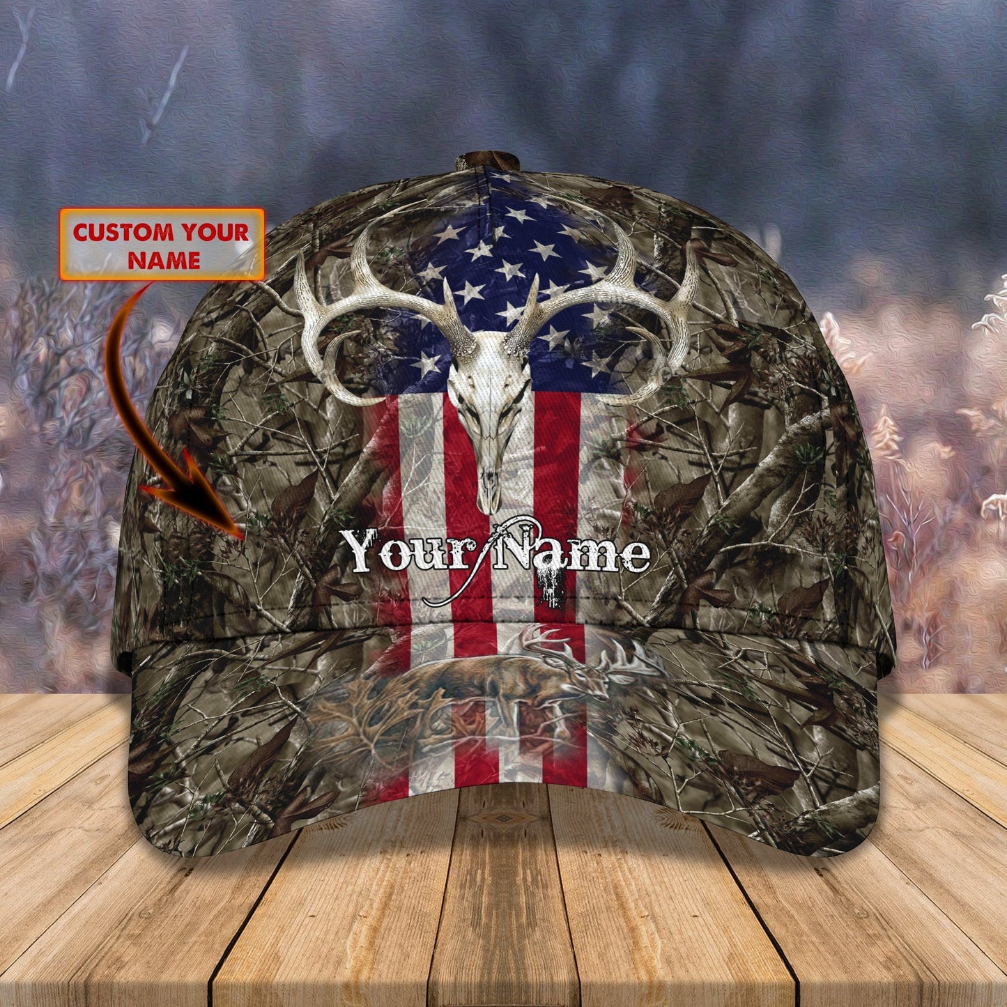 3D Classic Cap Deer Hunting 02 Personalize Name Cap Tendpins CA1375