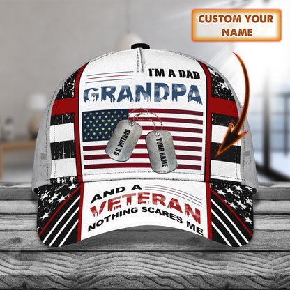 3D Classic Cap I'M A Dad Grandpa And A Veteran Personalized Name Cap Tendpins CA1810