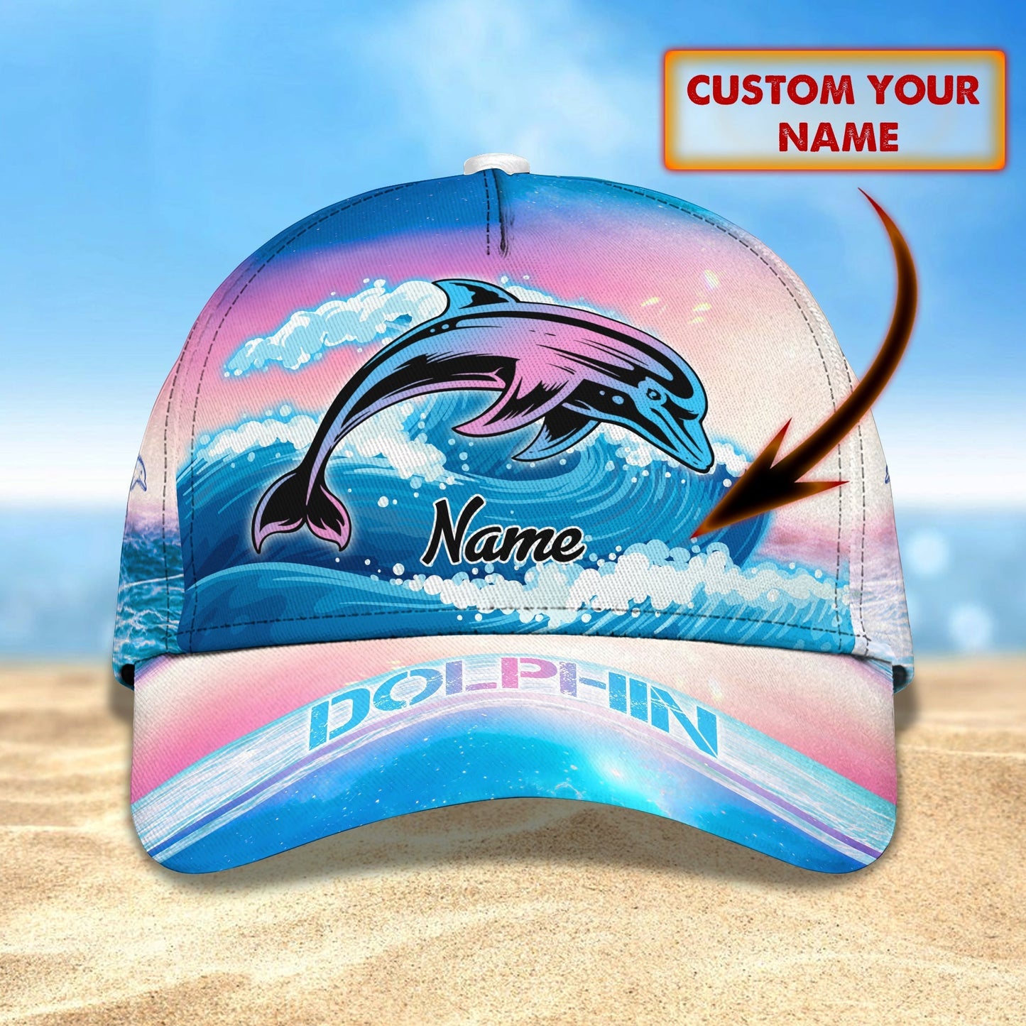 3D Classic Cap Dolphin Dt Personalized Name Cap Tendpins CA1634